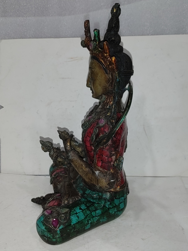 古玩雜項(xiàng)銅鎏金鑲嵌寶石度母座像拍賣,當(dāng)前價(jià)格3000元