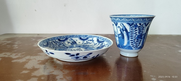 古玩陶瓷清青花仕女花卉紋杯碟拍賣,當前價格3800元