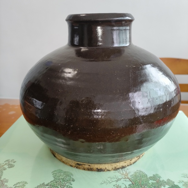 古玩陶瓷明代,磁州窯醬釉玄紋高領罐拍賣,當前價格800元