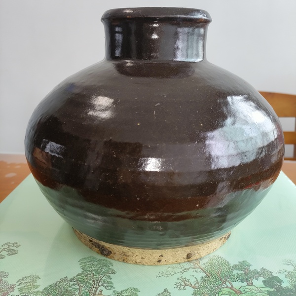 古玩陶瓷明代,磁州窯醬釉玄紋高領罐拍賣,當前價格800元