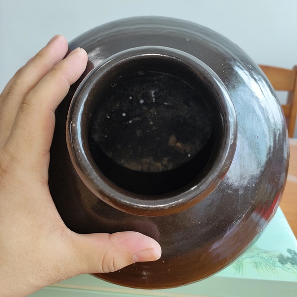 古玩陶瓷明代,磁州窯醬釉玄紋高領罐拍賣,當前價格800元