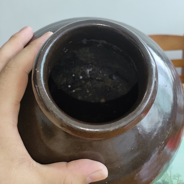 古玩陶瓷明代,磁州窯醬釉玄紋高領罐拍賣,當前價格800元