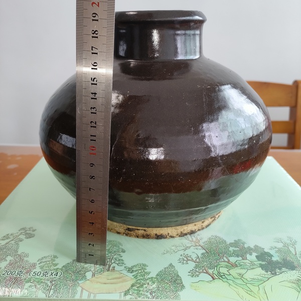 古玩陶瓷明代,磁州窯醬釉玄紋高領罐拍賣,當前價格800元