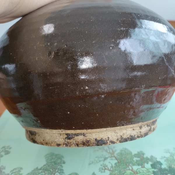 古玩陶瓷明代,磁州窯醬釉玄紋高領罐拍賣,當前價格800元