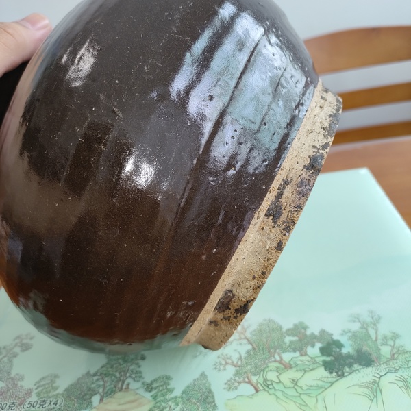古玩陶瓷明代,磁州窯醬釉玄紋高領罐拍賣,當前價格800元