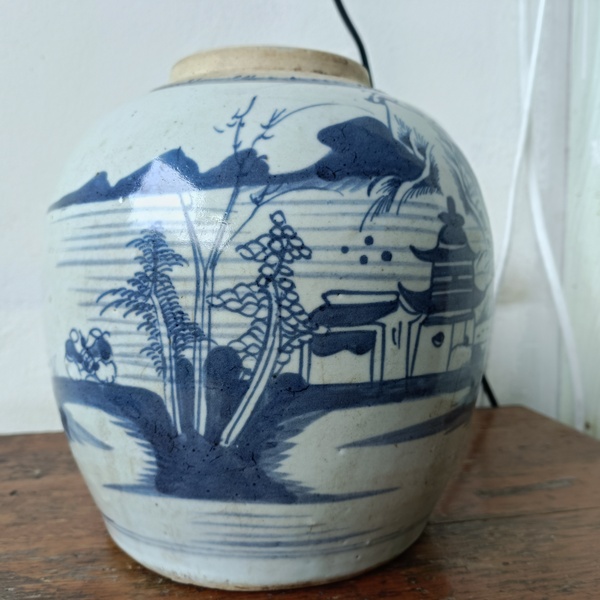 古玩陶瓷山水紋青花罐拍賣,當前價格1500元