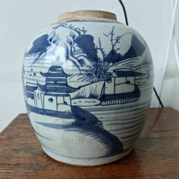 古玩陶瓷山水紋青花罐拍賣,當前價格1500元
