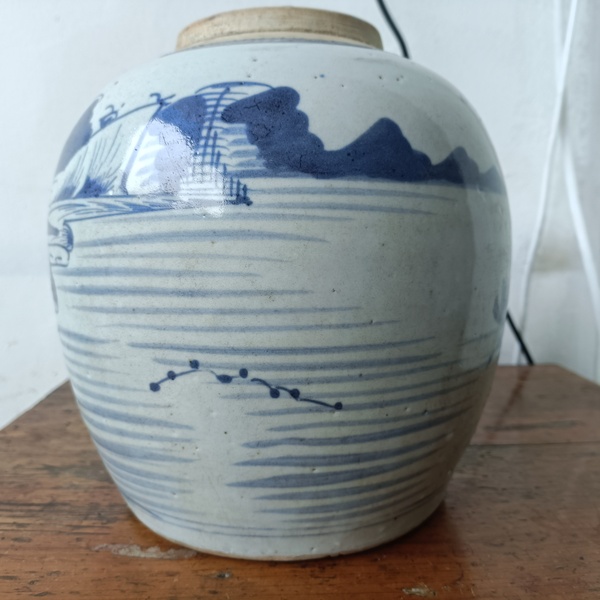 古玩陶瓷山水紋青花罐拍賣,當前價格1500元