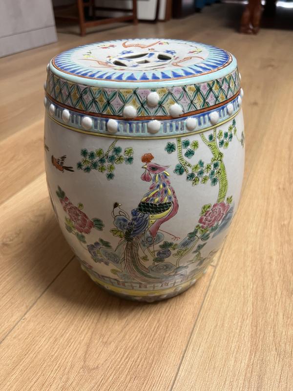 古玩陶瓷粉彩鳳凰紋瓷繡墩(一對)拍賣,當前價格3600元