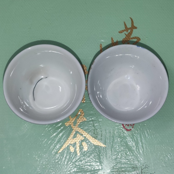 古玩陶瓷素雅青花雙邊線仰鐘杯三件拍賣，當前價格380元