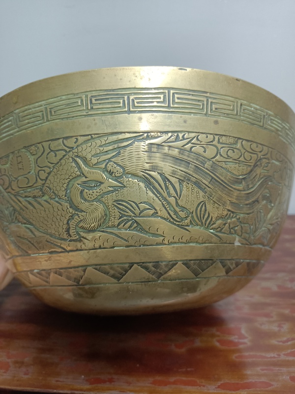 古玩陶瓷龍鳳紋銅質缽式洗拍賣,當前價格3688元