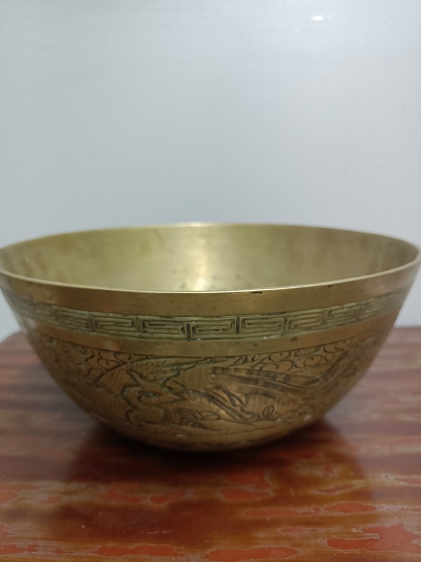 古玩陶瓷龍鳳紋銅質缽式洗拍賣,當前價格3688元