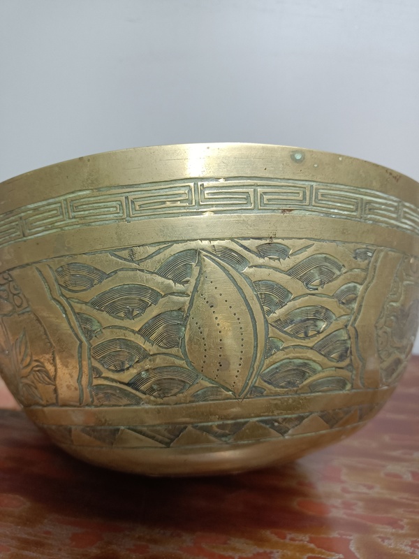 古玩陶瓷龍鳳紋銅質缽式洗拍賣,當前價格3688元