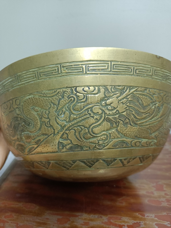 古玩陶瓷龍鳳紋銅質缽式洗拍賣,當前價格3688元