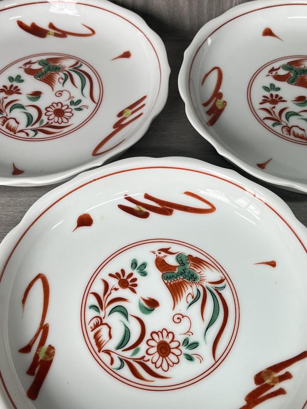 古玩陶瓷民國 極品 紅綠彩鳳穿牡丹圖菱口盤五套拍賣,當前價格500元