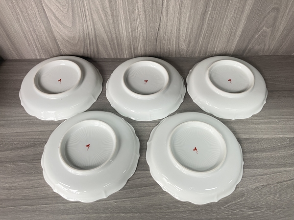 古玩陶瓷民國 極品 紅綠彩鳳穿牡丹圖菱口盤五套拍賣,當前價格500元