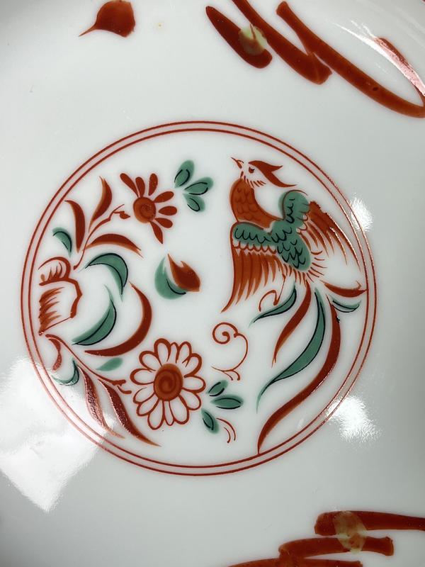 古玩陶瓷民國 極品 紅綠彩鳳穿牡丹圖菱口盤五套拍賣,當前價格500元