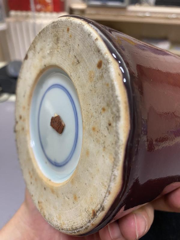 古玩陶瓷玉環底紅釉筆筒拍賣,當前價格3600元