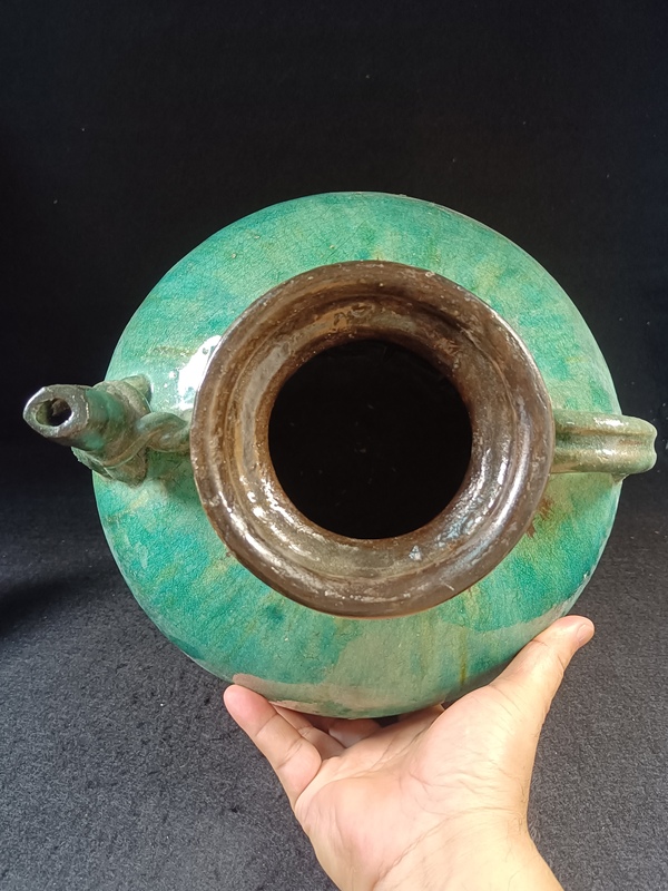 古玩陶瓷已域鑒實物鑒定清代銅官窯綠釉窯變蘭花四糸大酒壺拍賣,當前價格688元