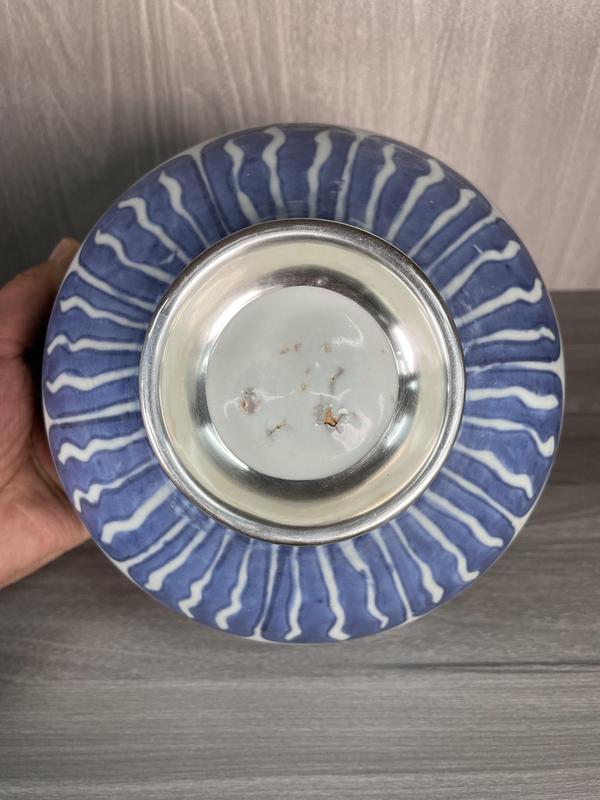 古玩陶瓷清康熙 青花仰蓮紋雞心大碗(官家重器)拍賣,當前價格8300元