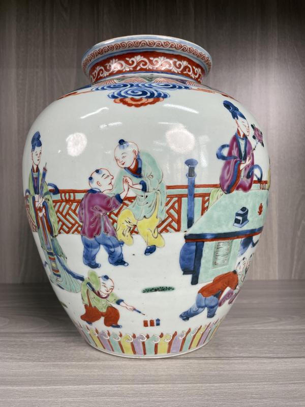古玩陶瓷清咸豐 特大號青花五彩四妃十六子圖太白尊拍賣,當前價格24500元
