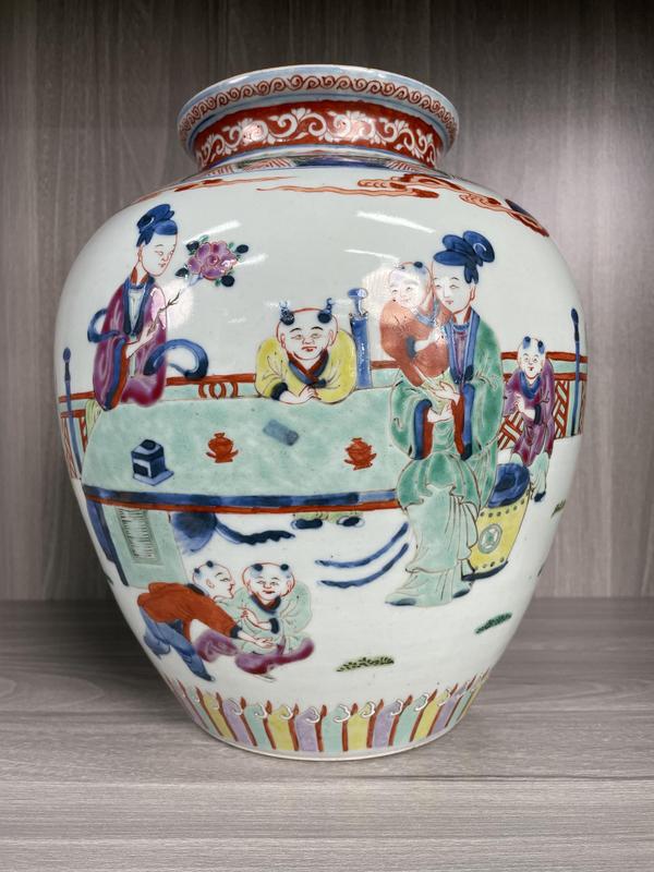 古玩陶瓷清咸豐 特大號青花五彩四妃十六子圖太白尊拍賣,當前價格24500元