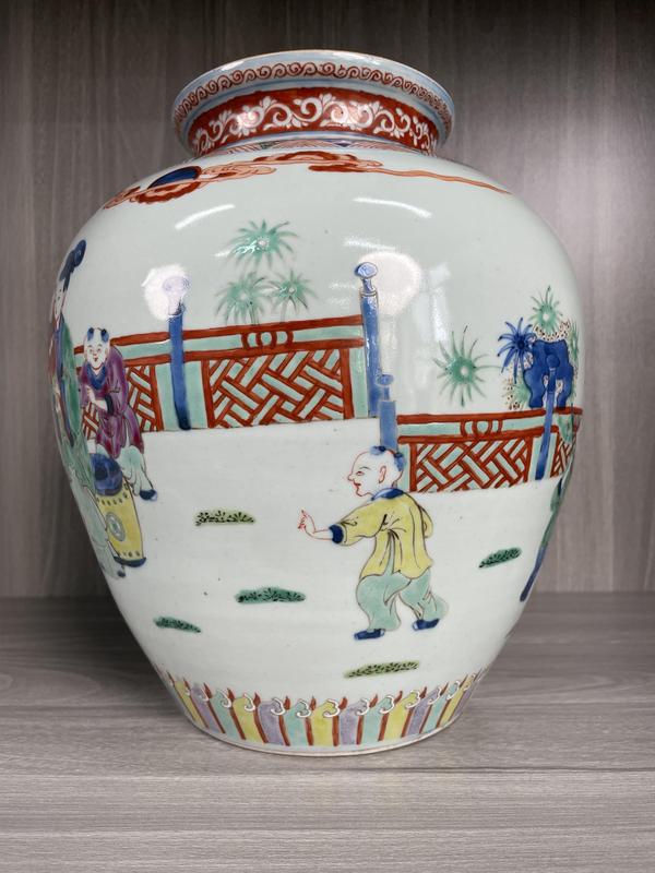 古玩陶瓷清咸豐 特大號青花五彩四妃十六子圖太白尊拍賣,當前價格24500元