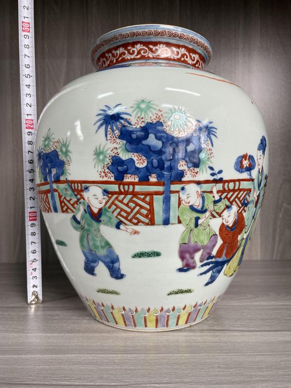 古玩陶瓷清咸豐 特大號青花五彩四妃十六子圖太白尊拍賣,當前價格24500元