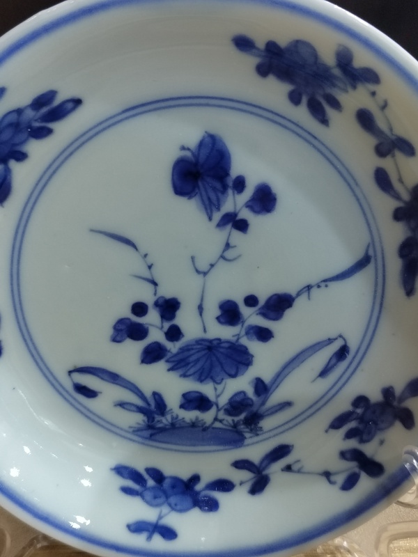 古玩陶瓷清康熙花卉紋青花盤一對拍賣,當前價格1500元
