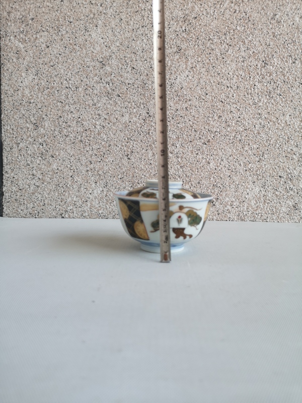 古玩陶瓷青花加彩蓋碗拍賣,當前價格450元