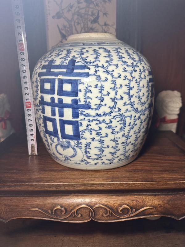 古玩陶瓷清中期青花喜字罐拍賣,當前價格2500元