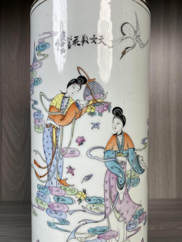 古玩陶瓷民國(guó) 名家精品粉彩天女散花圖帽筒拍賣，當(dāng)前價(jià)格2800元