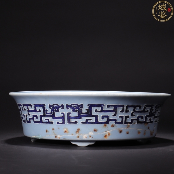 古玩陶瓷清乾隆 天藍釉青花夔龍紋折沿洗(官家重器)拍賣,當(dāng)前價格13000元