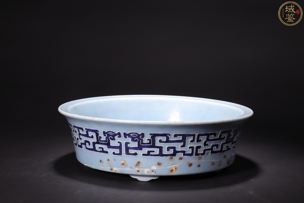 古玩陶瓷清乾隆 天藍釉青花夔龍紋折沿洗(官家重器)拍賣,當(dāng)前價格13000元