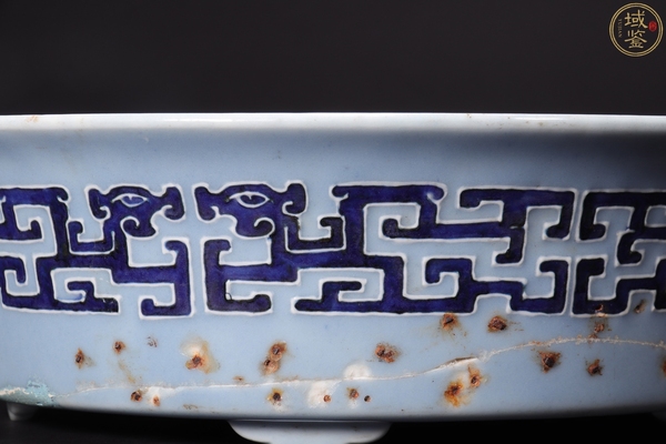 古玩陶瓷清乾隆 天藍釉青花夔龍紋折沿洗(官家重器)拍賣,當(dāng)前價格13000元