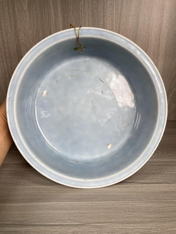 古玩陶瓷清乾隆 天藍釉青花夔龍紋折沿洗(官家重器)拍賣,當(dāng)前價格13000元