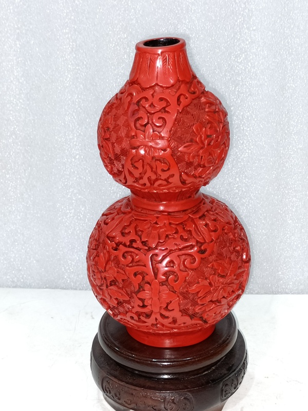 古玩雜項(xiàng)剔紅雕漆葫蘆擺件拍賣(mài)，當(dāng)前價(jià)格580元