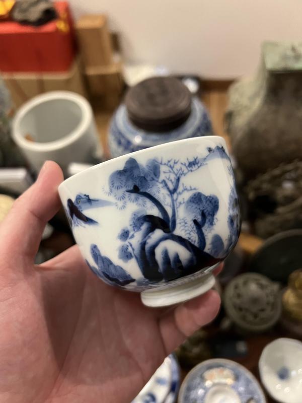 古玩陶瓷清代山水紋青花杯拍賣,當前價格980元