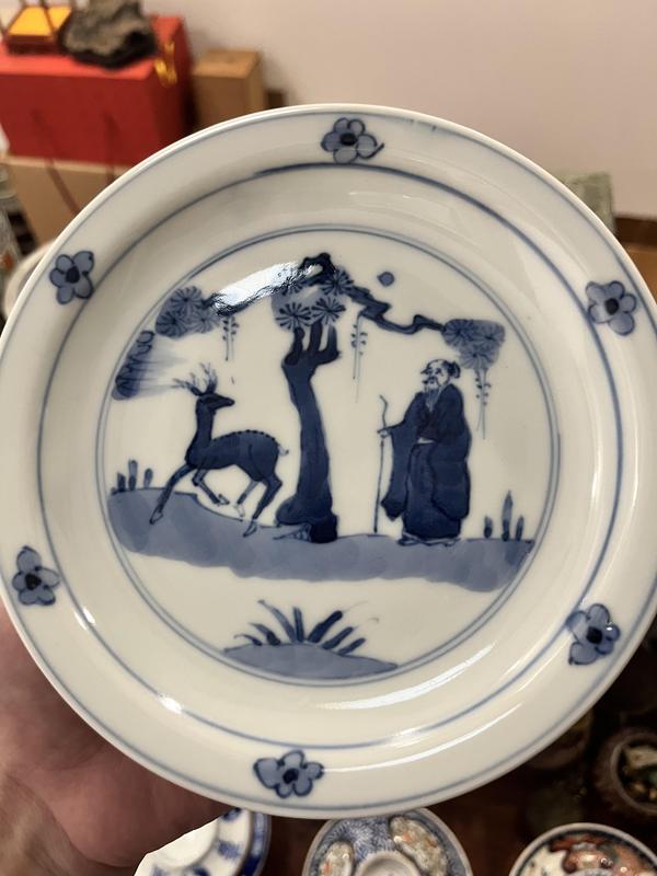 古玩陶瓷晚清人物松鹿紋青花盤拍賣,當前價格1399元