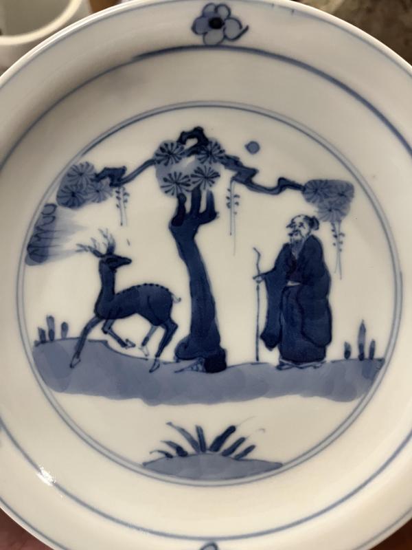 古玩陶瓷晚清人物松鹿紋青花盤拍賣,當前價格1399元