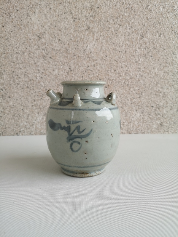 古玩陶瓷清早期吉語紋青花四系壺拍賣,當前價格678元