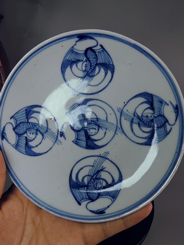 古玩陶瓷全品清光緒?青花團鶴紋賞盤拍賣,當前價格698元