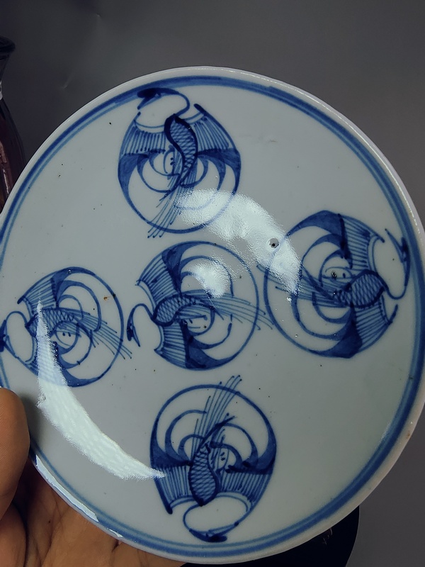 古玩陶瓷全品清光緒?青花團鶴紋賞盤拍賣,當前價格698元