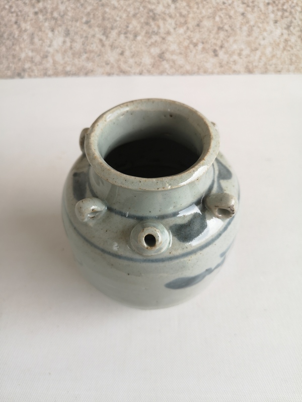 古玩陶瓷清早期吉語紋青花四系壺拍賣,當前價格678元