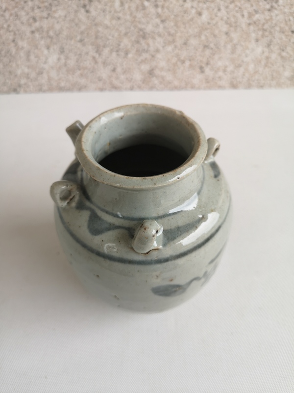 古玩陶瓷清早期吉語紋青花四系壺拍賣,當前價格678元