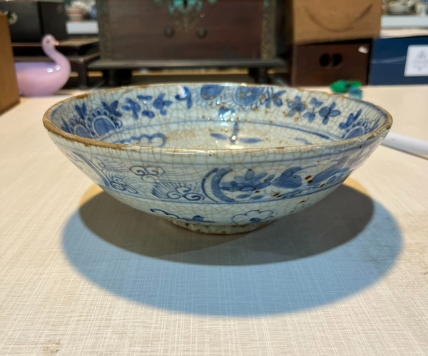 古玩陶瓷明晚清初期青花云鳳紋大碗拍賣,當前價格466元