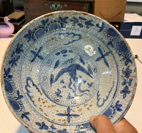 古玩陶瓷明晚清初期青花云鳳紋大碗拍賣,當前價格466元