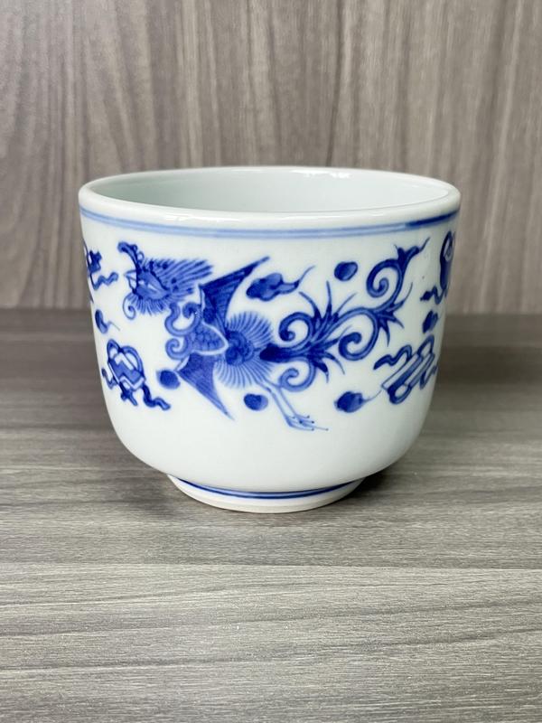 古玩陶瓷晚清民國 鶴鳳暗八仙紋青花琴爐(文房器)拍賣,當前價格580元