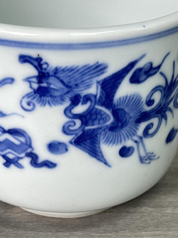 古玩陶瓷晚清民國 鶴鳳暗八仙紋青花琴爐(文房器)拍賣,當前價格580元