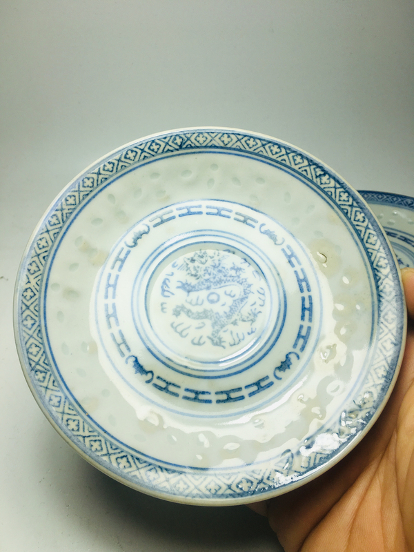 古玩陶瓷青花龍紋玲瓏盤一對拍賣,當前價格188元